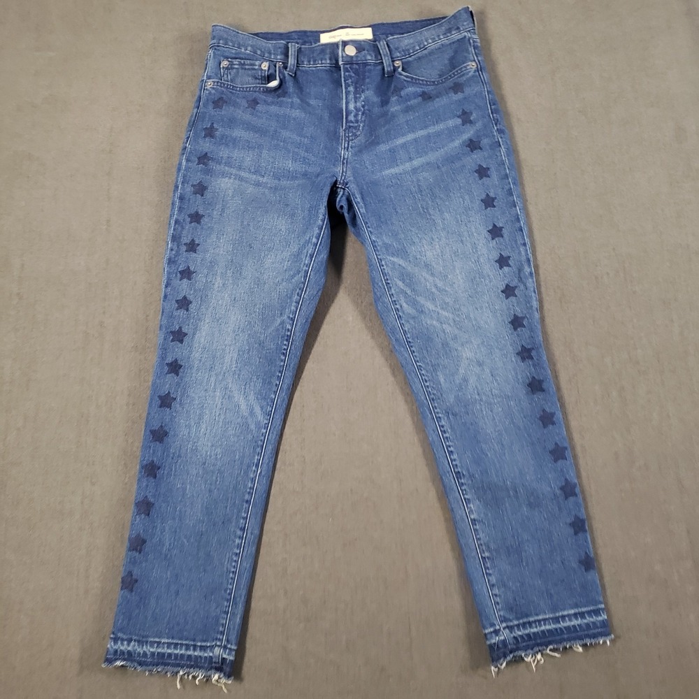 Gap Best Girlfriend Womens Jeans 28 Star Print Medium Wash Mid Rise‎ Raw Hem